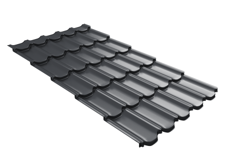 Металлочерепица  квинта плюс Grand Line c 3D резом 0,45 Drap-double TX RAL 7024 мокрый асфальт